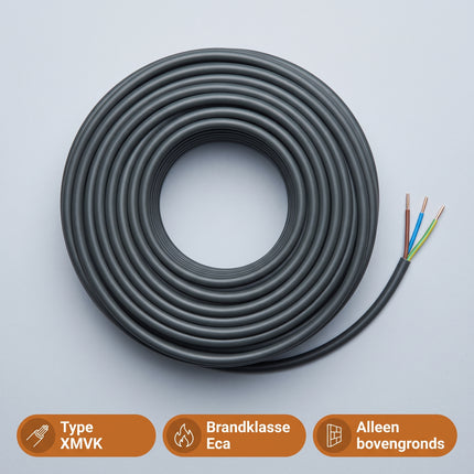Cheqo® Buitenkabel 3 X 2.5 mm² 25 m - XMVK Kabel - Installatiekabel - Stroomkabel voor Buiten - Tuinkabel - Elektriciteitskabel - Elektrakabel - Bovengrondse Kabel voor Tuin en Terras - Tuinverlichting en Buitenstopcontact - Grijs - Specs
