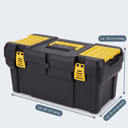 Cheqo® Gereedschapskoffer Leeg - Gereedschapskist - Gereedschapsbox met Uitneembare Tray - Opbergkoffer - Opbergkist - Werkkoffer met Vakken - Organizer voor Gereedschap en Klussen - Gereedschapskoffer zonder Gereedschap - Toolbox - Zwart Geel - Specs