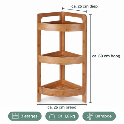 Cheqo® Badkamer Hoekrek Bamboe 3 Etages - Specs (oude v2 — fout hoogtebeugel)