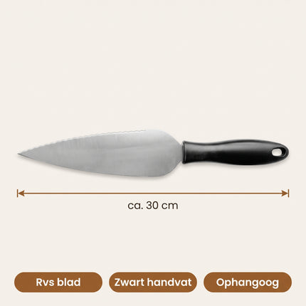 Cheqo® Taartmes - Taartschep met Snijrand - Taartsnijder - Cakesnijder - Gebakschep - Gebakmes - Taartserveerder - Vlaaischep - Taartbestek voor Bruidstaart en Verjaardag - Bakaccessoires - Keukengerei - Serveerschep - Cake Server - Specs