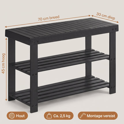 Cheqo® Schoenenrek - Schoenenbank - Schoenenkast - Schoenenrekje - Halbankje - Halbank - Schoenenbankje - Schoenen Organizer - Schoenen Opbergrek - Schoenenstandaard - Schoenenrek 3 Laags - Gangkast - Haltafel - Schoenenrek Smal - Zwart - Specs