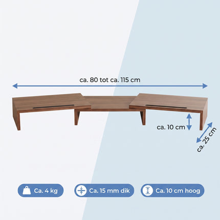 Cheqo® Monitor Standaard - Monitorstandaard voor 2 Schermen - Monitor Verhoger - Monitorverhoger - Beeldschermverhoger - Beeldscherm Verhoger - Monitorhouder - Verstelbaar - Uitschuifbaar - Bureau Organizer - Laptop Standaard - Ergonomisch - Specs