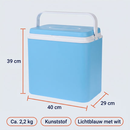 Cheqo® Koelbox 30 Liter - Passieve Koelbox zonder Stroom - Draagbare Koelbox met Handvat - Koelbox voor Camping en Strand - Picknick Koelbox - Koelbox Auto - Koeltas - Frigobox - Koelkist - Koelbox voor Festival en Visserij - Lichtblauw - Specs (oude v3)