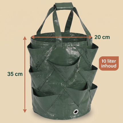 Cheqo® Kweekzakken Set van 3 - Plantenzakken - Aardbeienzak - Growbags - Groeizak - Plantzak - Hangende Plantenzak - Moestuinzak - voor Aardbeien - Tomaten - Kruiden en Groenten - voor Balkon en Terras - Verticaal Tuinieren - met Handvatten - Specs (fix v4)