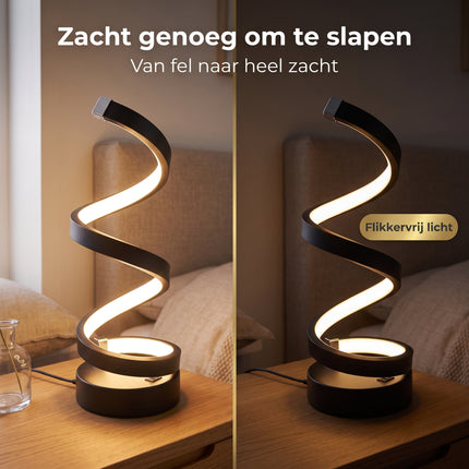 Cheqo® LED Tafellamp - Spiraal Tafellamp - Modern Spiraal Design - Dimbaar - Touch Bediening - Bureaulamp - Sfeerlamp - Nachtlamp - Bedlampje voor Slaapkamer en Woonkamer - Decoratieve Verlichting voor Nachtkastje - Zwart - USB - Bezwaarkiller