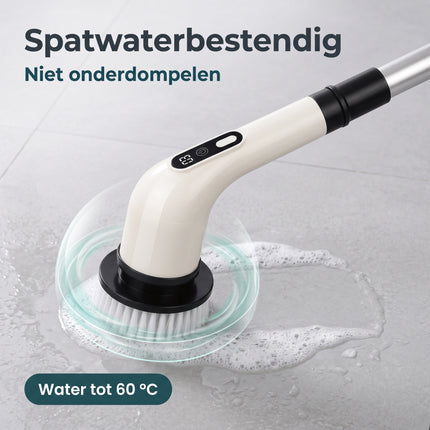 Cheqo® Elektrische Schoonmaakborstel - Elektrische Schrobber - Schrobborstel - Spin Scrubber - Roterend - Draadloos - Oplaadbaar - Schrobber met Steel - Verlengsteel - Poetsmachine - Luiwagen - voor Badkamer en Keuken - met 9 Opzetstukken - Bezwaarkiller