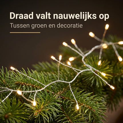 Cheqo® Kerstlampjes 100 LED - 1,2 Meter - Warm Wit - Kerstverlichting - Clusterverlichting met Zilverdraad - Draadverlichting - Micro LED - Lichtsnoer op USB - Sfeerverlichting - Feestverlichting - Bezwaarkiller