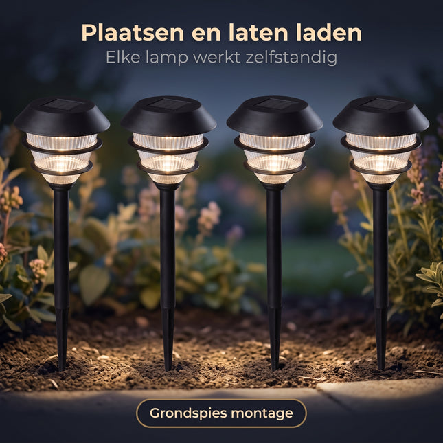 Cheqo® Solar Tuinlampen Set van 4 Zwart - Bezwaarkiller