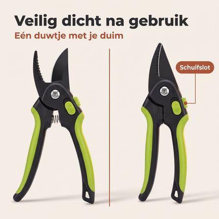 Cheqo® Snoeischaar - Tuinschaar Bypass - Handsnoeischaar - Rozenschaar - Plantenschaar - Bloemenschaar - Knipschaar met Vergrendeling - Tuingereedschap - Snoeigereedschap voor Takken en Twijgen - Struiken en Heesters - Groen Zwart - Secateurs - Bezwaarkiller