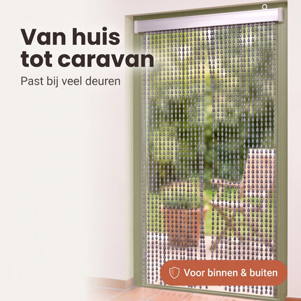 Cheqo® Kralengordijn 90x210 cm Grijs - Vliegengordijn - Deurgordijn - Insectengordijn - Horgordijn - Hordeur - Muggengordijn - Kunststof Kralen - Vliegenwerend - Vliegendeur - Anti Insecten - voor Deur, Terrasdeur, Schuur, Caravan en Camper - Bezwaarkiller