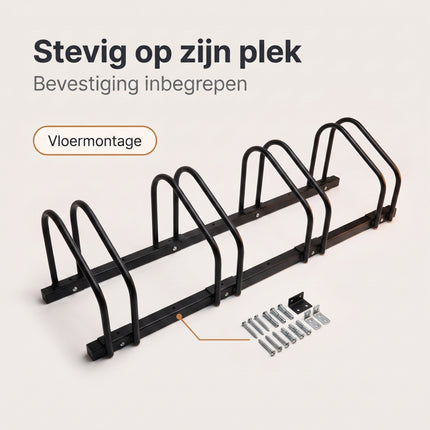 Cheqo® Fietsenrek voor 4 Fietsen - Fietsenstandaard - Fietsrek - Fietsenstalling - Fietsbeugel - Vloermontage en Muurmontage - voor Brede Banden - voor Binnen en Buiten - voor Garage - Schuur en Tuin - Fiets Standaard - Fietsen Rek - Zwart - Bezwaarkiller