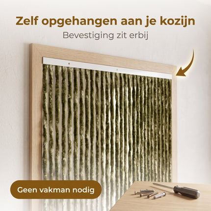 Cheqo® Vliegengordijn 90x210 cm Groen - Insectengordijn - Deurgordijn - Kattenstaart - Horgordijn - Hordeur - Pluche Strengen - Chenille - Muggengordijn - Vliegenhor - Anti Insecten - voor Deur, Tuindeur, Balkondeur, Caravan en Camper - Bezwaarkiller