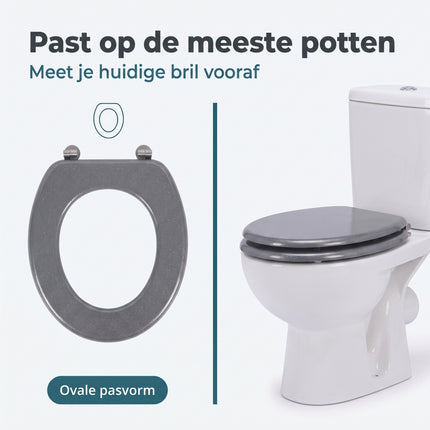 Cheqo® Toiletbril - WC Bril - Toiletzitting - Closetbril - Toiletdeksel - Glitter Toiletbril - Zilveren WC Bril - Grijze WC Bril - Toiletbril MDF - Houten Toiletbril - Universele Toiletbril - Ovale Toiletbril met Deksel - RVS Scharnieren - Bezwaarkiller