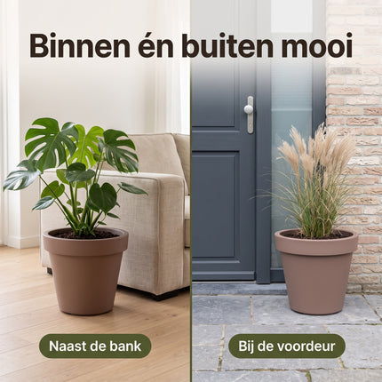 Cheqo® Bloempot Rond - Plantenpot Groot - Plantenbak Kunststof - Sierpot XXL - Bloembak Mokka Bruin - Bloemenpot voor Binnen en Buiten - voor Tuin, Balkon en Terras - voor Kamerplanten en Buitenplanten - voor Olijfboom, Bomen en Struiken - Bezwaarkiller