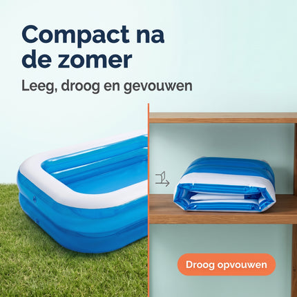 Cheqo® Opblaasbaar Zwembad - Familiezwembad - Rechthoekig Zwembad voor Kinderen en Volwassenen - Zwembad voor in de Tuin - Opblaaszwembad - Kinderbad - Kinderzwembad - Buitenzwembad - Zwembad met Zitrand - Zwembaden - Zwembadje - XL Zwembad - Bezwaarkiller