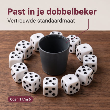 Cheqo® Dobbelstenen Set van 10 - Witte Dobbelstenen - Dobbelsteen - Dobbelstenenset Wit - Speeldobbelstenen - Dobbelsteentjes - Dobbelen - Dobbelspel - Yahtzee - Bordspel - Gezelschapsspel - Spelletjes - Spelletje - Monopoly - Regenwormen - Bezwaarkiller