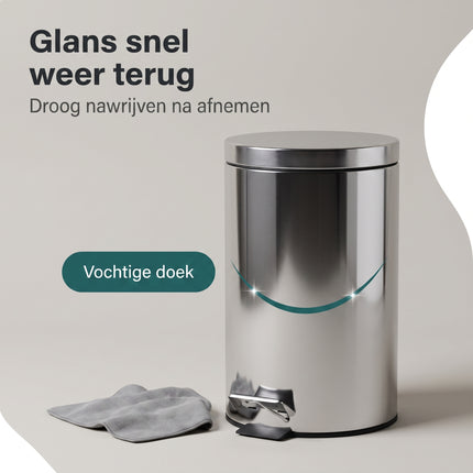 Cheqo® Pedaalemmer - Hoogglans RVS Prullenbak - Afvalemmer - Vuilnisbak - Afvalbak - Ronde Prullenbak met Binnenemmer - Pedaalemmer met Deksel en Voetpedaal - Prullenbak voor Keuken - Afvalemmer voor Badkamer en Toilet - Pedaalprullenbak - Bezwaarkiller
