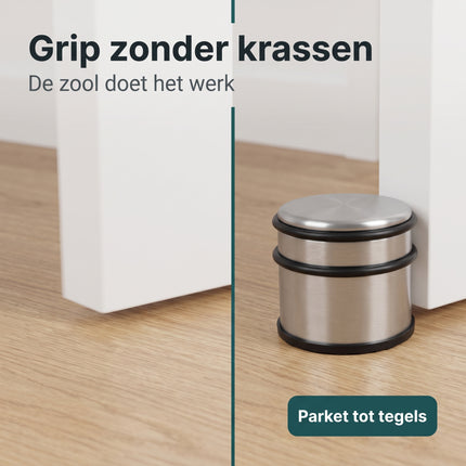 Cheqo® Deurstopper - Deurstop - Deurbuffer - Deurvastzetter - Deurstopper Zwaar - Deurstopper voor Binnen - Deurstopper Zonder Boren - Vrijstaande Deurbuffer - Deurstopper Antislip - Deurdemper - Deurstopper Vloer - RVS Deurstopper - Bezwaarkiller