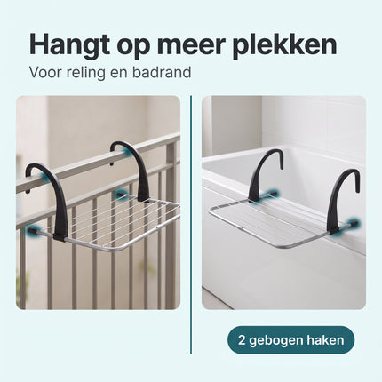 Cheqo® Droogrek Hangend - Radiator Droogrek met 3 m Waslijn en Drooglijn - Hangdroogrek voor Balkon Verwarming en Badkamer - Inklapbaar Metalen Wasrek - Wasdroger Rek voor Kleding en Handdoeken - Ruimtebesparend - Zilver - Bezwaarkiller