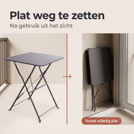 Cheqo® Klaptafel Antraciet - Tuintafel - Inklapbare Tafel - Balkontafel - Bistrotafel - Campingtafel - Bijzettafel - Vouwtafel - Opvouwbare Tafel - Terrastafel - Vierkante Tafel - Buitentafel - Plooitafel - Metalen Tafel voor Tuin en Balkon - Bezwaarkiller
