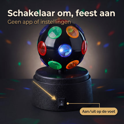 Cheqo® Mini Discobal - Discolamp op Batterijen - Draaiende Discobol - Feestverlichting - LED Disco Licht - Discolamp voor Kinderen - Kinderfeestje - Verjaardag - Oud en Nieuw - Carnaval - Feestdecoratie - Sfeerlamp voor Kinderkamer - Zwart - Bezwaarkiller - let op: compositie bijna gelijk aan hero, subkop overlapt bovenkant bol