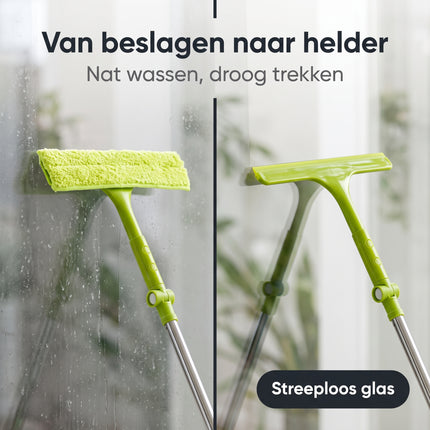 Cheqo® Telescopische Raamwisser - Raamwisser met Steel - Uitschuifbare Raamwisser - Ramenwasser - Raamtrekker - Ruitenwisser - Glazenwasser - Vensterwisser - Telescoopsteel - Buigbaar - voor Ramen Wassen en Ruiten Schoonmaken van Hoge Ramen - Bezwaarkiller