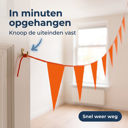 Cheqo® Vlaggenlijn Oranje - Vlaggetjes Slinger - Puntvlaggetjes - Vlaggenslinger - Oranje Vlaggen - Feestslinger - Oranje Versiering voor Koningsdag - Feestartikelen voor EK en WK Voetbal - Feestversiering voor Verjaardag en Themafeest - Bezwaarkiller