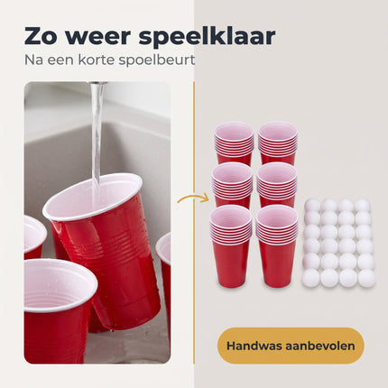 Cheqo® Beer Pong Set van 48 - Beerpong - Bierpong - Bier Pong - Drankspel - Drankspellen - Drinkspel - Red Cups - Party Cups - American Cups - Beerpong Bekers - Herbruikbare Bekers - Balletjes - Pingpong Ballen - Partyspel voor Volwassenen - Bezwaarkiller