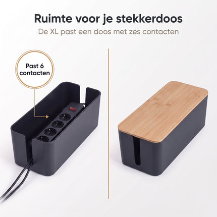 Cheqo® Kabelbox Set van 3 - Bamboe Deksel - Zwart - Bezwaarkiller
