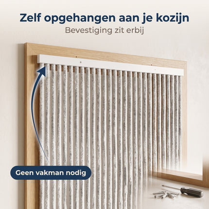 Cheqo® Vliegengordijn 90x230 cm Grijs/Wit - Insectengordijn - Deurgordijn - Kattenstaart - Horgordijn - Hordeur - Pluche Strengen - Chenille - Gemêleerd - Muggengordijn - Vliegenhor - Anti Insecten - voor Deur, Tuindeur, Caravan en Camper - Bezwaarkiller