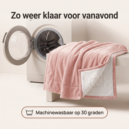 Cheqo® Fleece Deken Roze - Sherpa Deken - Plaid - Knuffeldeken - Woondeken - Bankdeken - Fleece Plaid - Teddy Deken - Dubbelzijdig - Zacht en Warm - voor Bank en Bed - voor Woonkamer - Winter - Sprei - XXL - Deken met Schapenvacht Look - Bezwaarkiller