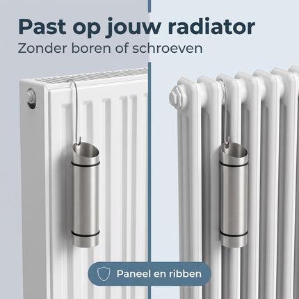 Cheqo® Radiator Waterverdamper Set van 2 - Luchtbevochtiger voor Radiator en Verwarming - RVS Verdampingsbakje met Ophanghaak - Verwarmingsbakje - Waterbakje voor Radiator - Luchtvochtigheid Verhogen - voor Woonkamer en Slaapkamer - Zilver - Bezwaarkiller