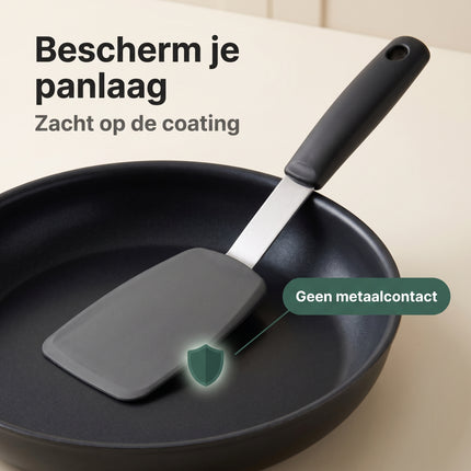 Cheqo® Siliconen Spatel Grijs/Zwart - Bakspatel - Pannenspatel - Keukenspatel - Kookspatel - Visspatel - Pannenkoekenspatel - Bakspaan - Flexibele Spatel - Hittebestendig - Vaatwasserbestendig - voor Anti-aanbakpannen - Keukengerei - Spatula - Bezwaarkiller