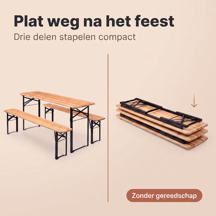 Cheqo® Biertafelset 3-Delig - Picknickset - Picknicktafel met Banken - Biertafel met 2 Banken - Bierbank Set - Campingtafel met Banken - Campingset - Klaptafel met Banken - Inklapbaar - Opvouwbaar - Houten Tuintafel - Tuinset - Vouwtafel - Bezwaarkiller