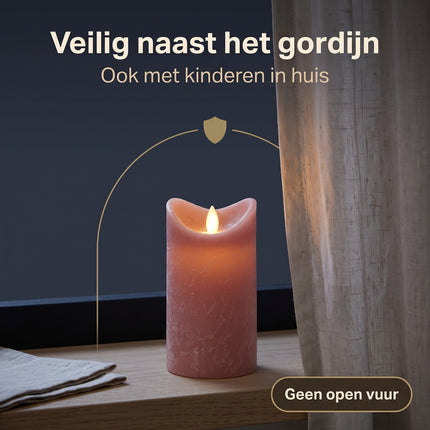 Cheqo® LED Kaars Roze 15 cm - Stompkaars met Bewegende Vlam - Vlamloze Nepkaars van Wax - Elektrische Sfeerkaars op Batterijen - Flikkerende Dansvlam - Realistische Sfeerverlichting voor Binnen - Tafeldecoratie voor Woonkamer en Slaapkamer - Bezwaarkiller