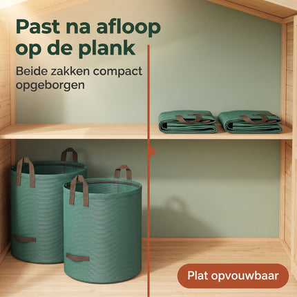 Cheqo® Tuinafvalzak Set van 2 - Tuinzak - Bladzak - Tuinvuilzak - Groenafvalzak - Bladerzak - Afvalzak voor Tuin - Opvouwbaar - Zelfstaand - met Handgrepen - Herbruikbaar - Waterdicht - voor Bladeren - Gras en Snoeiafval - Tuintas - Groen - Bezwaarkiller
