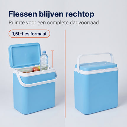 Cheqo® Koelbox 30 Liter - Passieve Koelbox zonder Stroom - Draagbare Koelbox met Handvat - Koelbox voor Camping en Strand - Picknick Koelbox - Koelbox Auto - Koeltas - Frigobox - Koelkist - Koelbox voor Festival en Visserij - Lichtblauw - Bezwaarkiller