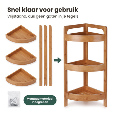 Cheqo® Badkamer Hoekrek Bamboe 3 Etages - Bezwaarkiller