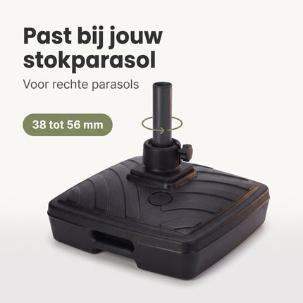 Cheqo® Parasolvoet - Parasolstandaard Vulbaar met Water of Zand - Vierkant - Kunststof - voor Stokparasol - voor Tuin - voor Terras - voor Balkon - Parasol Voet - Parasolhouder - met Draaiknop - met Handgrepen - Parasolstander - Bezwaarkiller