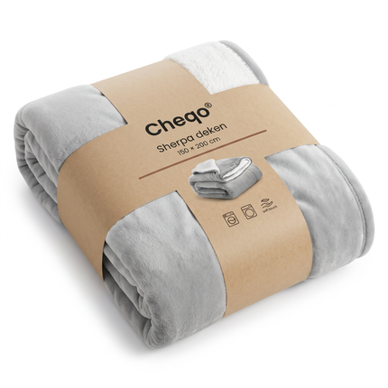 Cheqo® Fleece Deken - Sherpa Deken - Plaid - Knuffeldeken - Woondeken - Bankdeken - Licht Grijs - Dekentje en Sprei voor Bank en Bed - Deken voor Woonkamer - Winter - Extra Zacht en Warm - Pluizig - Tweezijdig - 2 Persoons - Fleecedeken - Verpakking
