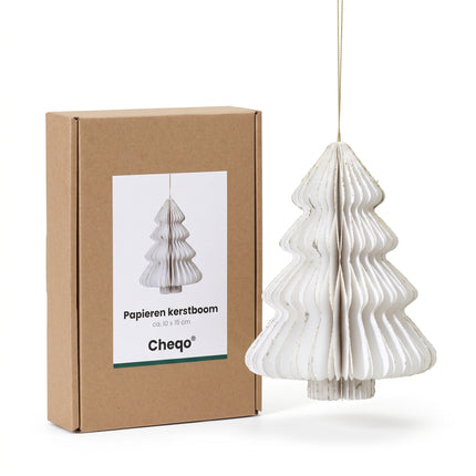 Cheqo® Papieren Kerstboom - Kersthanger met Glitter - Honeycomb Kerstdecoratie - Kerstornament - Kerstboomversiering - Witte Kerstversiering voor Binnen - Hangdecoratie met Ophangkoord - Verpakking