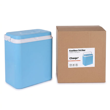 Cheqo® Koelbox Blauw/Wit - Passieve Koelbox Zonder Stroom - Lichtgewicht Draagbare Koelbox met Handvat - Isolatiebox met Deksel - Koeltas voor Picknick - Camping en Strand - Thermobox voor Festival en Boot - Koelkist voor Auto en Kamperen - Verpakking