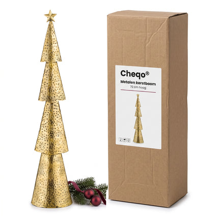 Cheqo® Metalen Kerstboom - Decoratieve Kerstboom - Kerstboom Decoratie - Kerstversiering - Gouden Kerstboom - Kunstkerstboom - Kerst Tafeldecoratie - Kerstboom Zonder Verlichting - Decoratieboom - Sierboom - Kerstboombeeldje - Kerstboom met Ster - Verpakking