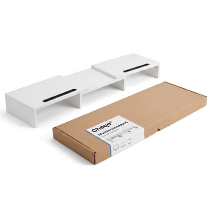 Cheqo® Monitor Standaard - Monitor Verhoger - Monitorstandaard voor 2 Schermen - Verstelbaar en Uitschuifbaar - Beeldscherm Verhoger - Beeldschermverhoger - Monitorverhoger - Laptop Standaard - Bureau Organizer voor Kantoor - Ergonomisch - Verpakking