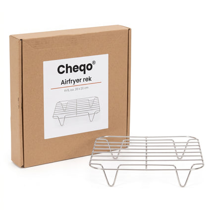 Cheqo® Airfryer Rek - Airfryer Rooster - Airfryer Accessoires - Vierkant Grillrooster - Heteluchtfriteuse Rek - Ovenrooster - Bakrek en Kookrek - Stoomrek - Afkoelrooster - Rooster op Pootjes - Draadrek - Heteluchtfriteuse Accessoires - Verpakking