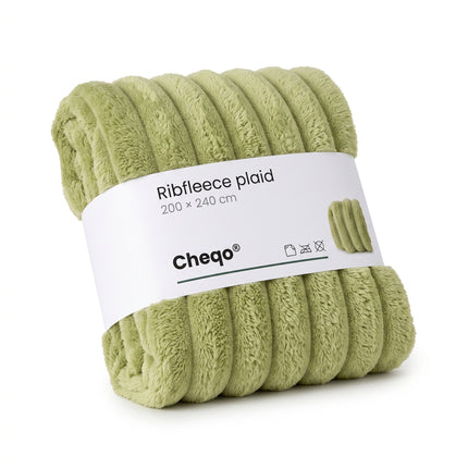 Cheqo® Fleece Deken 2 Persoons - Plaid XL - Lits-Jumeaux Deken - Bedsprei - Grote Fleece Plaid - Deken voor Tweepersoonsbed - Ribstof Plaid - Woondeken - Bankdeken - Knuffeldeken - Grand Foulard - Sprei - Groene Plaid - Fleece Blanket - Verpakking