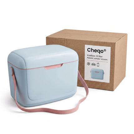 Cheqo® Koelbox - Passieve Koelbox Zonder Stroom - Draagbare Koelbox - Kleine Koelbox met Schouderband - Koeltas voor Camping en Strand - Picknick Koelbox voor Festival en Auto - Lunchbox Koeler - Isolatiebox - Koelbox Blauw - Frigobox - Verpakking