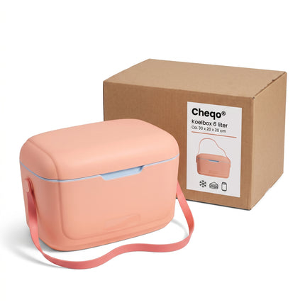 Cheqo® Koelbox - Kleine Koelbox 6 Liter - Koeltas - Draagbare Koelbox met Schouderband en Verstelbare Draagriem - Koelbox zonder Stroom - voor Picknick - Strand - Camping - Auto en Festival - Isolerende Lunchbox Koeler - Roze Koelboxje - Verpakking