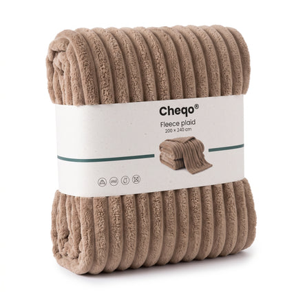 Cheqo® Fleece Deken - Plaid - Fleece Plaid met Ribstof - 2 Persoons Deken - Lits-Jumeaux Plaid - XL Deken - Bedsprei - Woondeken - Knuffeldeken - Bankdeken - Plaid voor Bank - Grand Foulard - Sprei - Taupe Plaid - Deken voor Bed - Fleece Blanket - Verpakking