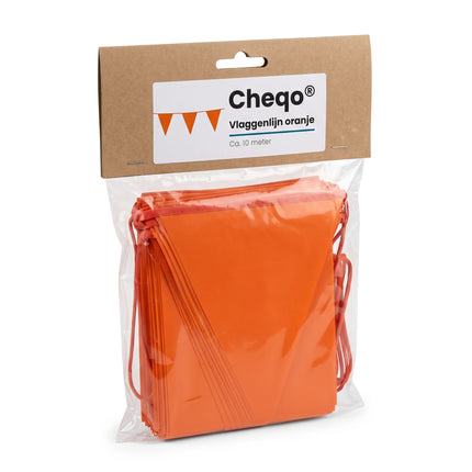 Cheqo® Vlaggenlijn Oranje - Vlaggetjes Slinger - Puntvlaggetjes - Vlaggenslinger - Oranje Vlaggen - Feestslinger - Oranje Versiering voor Koningsdag - Feestartikelen voor EK en WK Voetbal - Feestversiering voor Verjaardag en Themafeest - Verpakking